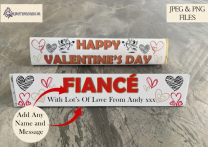 Valentine’s Day Toblerone Wrapper Design Set featuring 6 pre-made romantic designs and PSD templates for customisation.