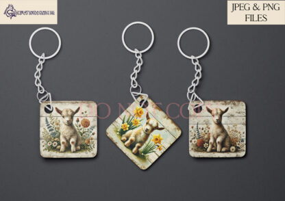 Vintage farmyard animal design set featuring 25 rustic animal illustrations, perfect for sublimation on keyrings, coasters, and small craft projects.