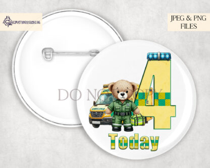 Paramedic Teddy Bear Birthday Numbers Design Set featuring numbers 1 to 9 with paramedic teddy bear setup, hair bows, and balloon options.