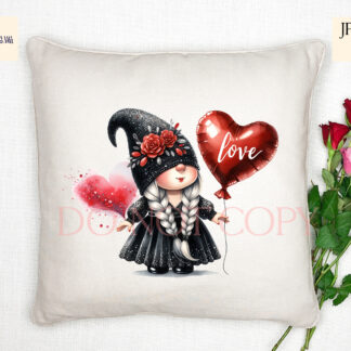 Valentine's Gonk Gnomes Design Set featuring a male and female gnome holding heart-shaped red balloons in a whimsical Valentine's theme.