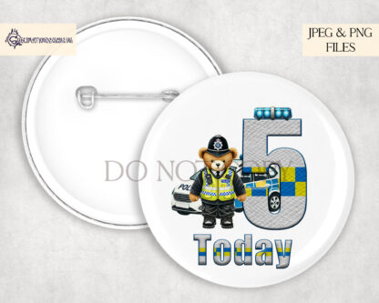 Policeman Bear Birthday Numbers Design Set featuring numbers 1 to 9 with teddy bear artwork, balloons, and festive wording options.