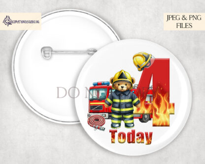 Firefighter Teddy Bear Birthday Numbers Set featuring numbers 1 to 9 with teddy bear artwork and fire-effect text options. Perfect for personalised birthday gifts.