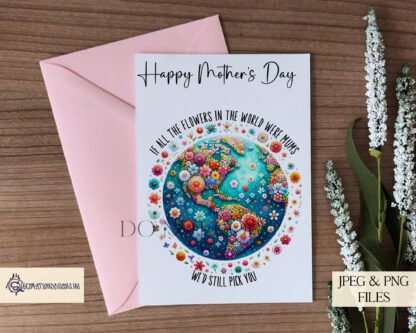 Mother's Love: Floral Earth Collection featuring watercolour planet Earth with continents blooming in flowers, including worded and textless options.