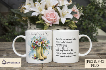 Floral Wellington Boot Motherhood Designs Set featuring wellington boots filled with vibrant flowers and verses celebrating motherhood, perfect for Mother’s Day gifts.