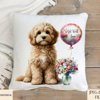 Well Wishing Dog Bundle featuring dogs with flower vases and a textless balloon for customizable messages, perfect for sublimation.