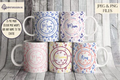 Floral Pattern Mug Wrap Mega Bundle featuring vibrant designs with customisable titles for mugs, ideal for Mother’s Day gifts.