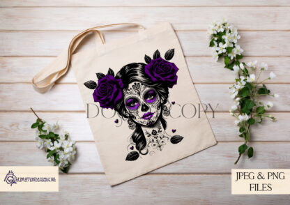 Elegant Floral Day of the Dead designs featuring female figures adorned with flowers, available in vibrant colours and with meaningful quotes.