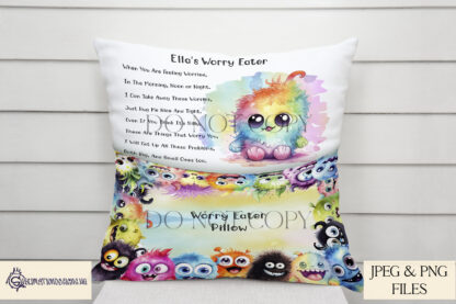 Worry Monster Cushion Designs Set 2 featuring 20 unique monster characters and 3 pocket pillow options for crafting cheerful cushions and tins.