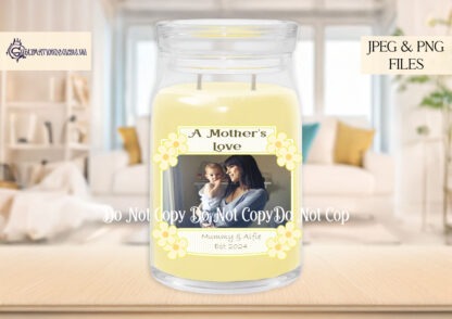 Floral Frame Candle Labels Design Set with customisable text and image space, ideal for Mother’s Day and birthday gifts.