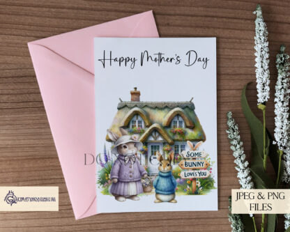 Mother’s Day bunny design set featuring a female bunny with her little boy or girl bunny, with and without a "Some Bunny Loves You" wooden sign.