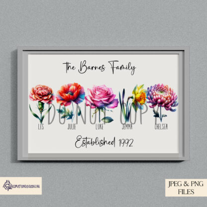 Birth Month Flowers Bundle with 12 mug wraps and clip arts showcasing unique flowers for each month.