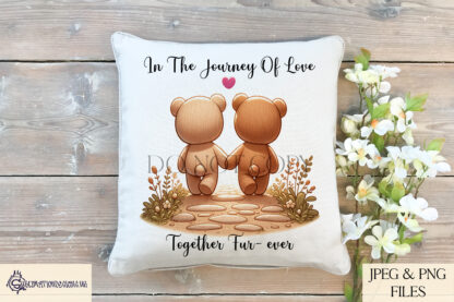 Together Fur-Ever Teddy Bear Design Set featuring two teddy bears in love walking down a path, perfect for sublimation and crafting romantic gifts.