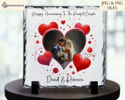 Love Heart Photo Insert Design Set featuring two love heart designs with transparent photo areas, perfect for mugs, cushions, and keepsakes.