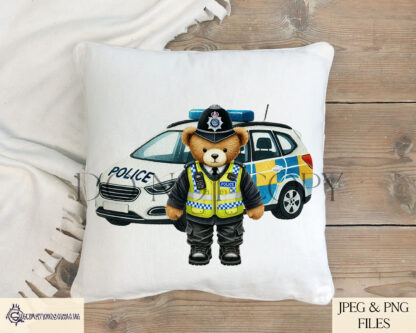 Emergency Services Teddy Bear Design Set featuring police, firefighter, paramedic, and coastguard teddy bears with emergency vehicles.