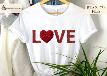 Blooming Love Design Set featuring floral hearts, "LOVE" lettering, and upside-down hearts with romantic wording.