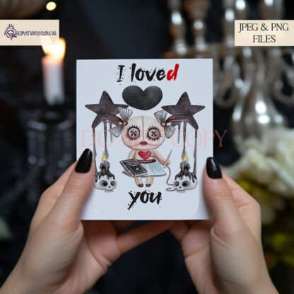 Comedy Voodoo Doll Love Designs featuring whimsical watercolour voodoo dolls with quirky "Roses are red" sayings.