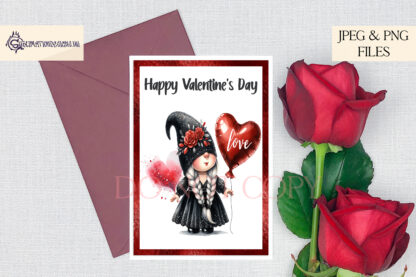 Valentine's Gonk Gnomes Design Set featuring a male and female gnome holding heart-shaped red balloons in a whimsical Valentine's theme.