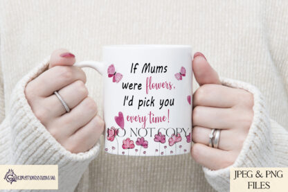 Mother's Day Mug Wraps Design Set featuring floral themes and heartfelt wording options. Perfect for sublimation and personalised crafting.