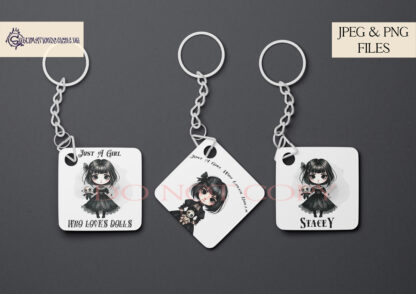 Cute Comedy Gothic Design Set featuring a gothic girl with a voodoo doll in textless and worded designs.