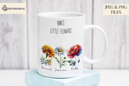 Birth Month Flowers Bundle with 12 mug wraps and clip arts showcasing unique flowers for each month.