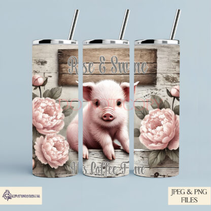 Vintage farmyard piglet design set featuring rustic-themed illustrations and farmhouse-inspired phrases, perfect for chopping boards, tumblers, and kitchen décor.