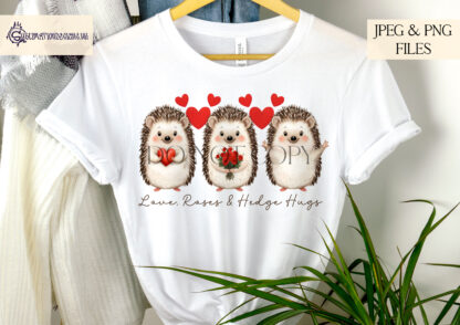 Hedge Hug Design Set featuring adorable hedgehogs in comforting and love-themed designs, perfect for sublimation on cushions, pocket hug cards, and T-shirts.