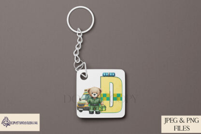 Paramedic Teddy Bear Alphabet Design Set featuring ambulance-themed letters with a paramedic teddy bear and ambulance illustration.