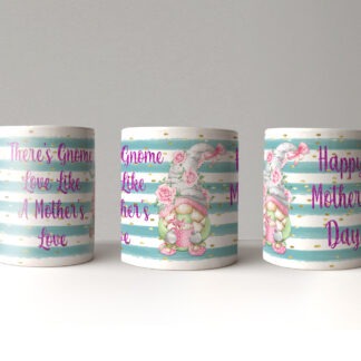 Mother’s Day Gonk Gnome Mug Wraps featuring pink and blue designs with light and dark skin tones for personalised mugs.