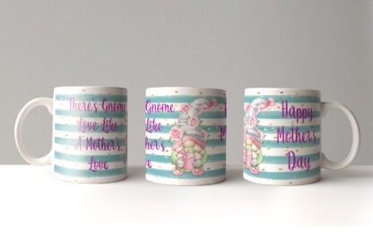 Mother’s Day Gonk Gnome Mug Wraps featuring pink and blue designs with light and dark skin tones for personalised mugs.