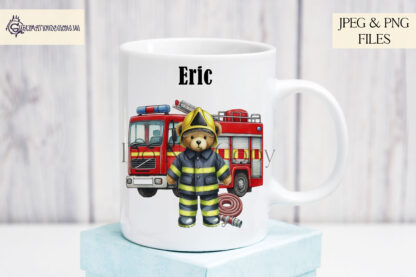 Emergency Services Teddy Bear Design Set featuring police, firefighter, paramedic, and coastguard teddy bears with emergency vehicles.