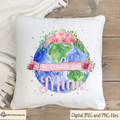 World’s Best Female Watercolour Earth Design Set featuring planet Earth adorned with floral accents and text options such as "Mum," "Sister," and "Teacher."