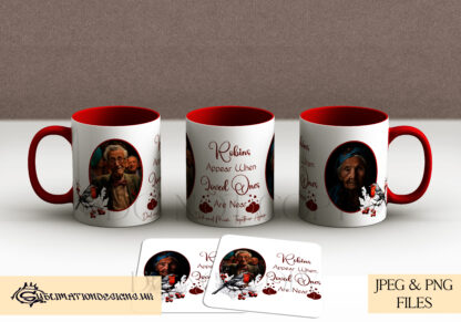 A Robins Appear Memorial Sublimation Design Set, featuring robins, customisable photo spaces, and a comforting message. Comes in PNG format.