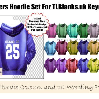 A Leavers Hoodie Clip Art Set, featuring multiple hoodie colours and Class of 2025-2029 wording in black and white text options. Comes in JPEG and PNG formats.