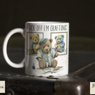 A creative bear-themed design set, featuring Arty The Bear with artistic tools and paintsplash backgrounds. Includes tin, mug wrap, and resizeable templates, plus a bonus design without the background. Comes in JPEG and PNG formats.