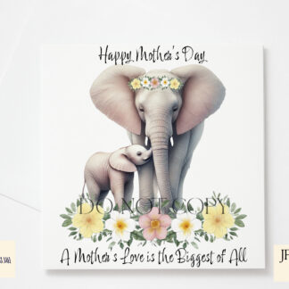 A mother and baby elephant design set featuring floral elements and heartfelt messages. Includes textless, "I Love You Tonnes", and "A Mother's Love Is The Biggest Of All" variations. Comes in JPEG and PNG formats.