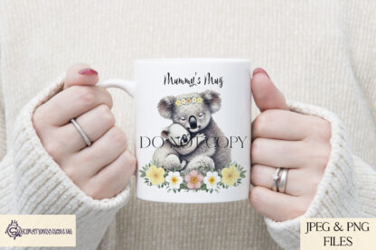 A mother and baby koala design set featuring heartfelt messages and adorable wildlife elements. Includes textless, "A Mother’s Arms, A Forever Home", and "Koala-fied for the Best Mother Award" variations. Comes in JPEG and PNG formats.