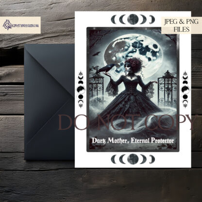 Gothic Witchcraft Mother’s Day Card Design Set featuring mystical gothic frames, worded and textless variations, perfect for sublimation on cards and alternative gifts.