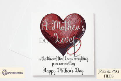 A Mother’s Love Stitching Design Set featuring UK and US spelling variations of a heartfelt quote, perfect for sublimation on cards, cushions, and gifts.