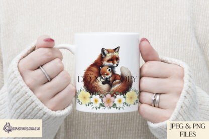 A mother and baby fox design set featuring floral elements and heartfelt messages. Includes textless, "A Love As Wild As It Is Wonderful", and "A Mother’s Love Is Forever By Your Side" variations. Comes in JPEG and PNG formats.