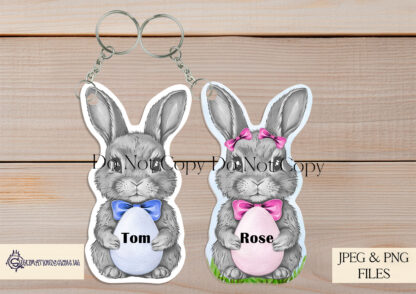 A 25-piece Easter Bunny Keyring Clip Art Set, featuring 24 colourful bunnies and an optional background. Designed in collaboration with TLBlanks. Comes in JPEG and PNG formats.