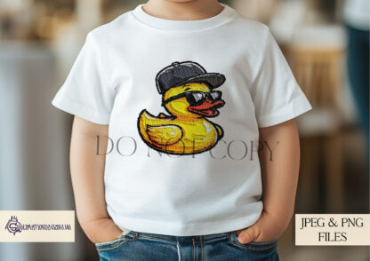 A fun Embroidery-Style Comedy Duck design set, featuring a cool rubber duck with a stitched embroidery effect. Includes textless and "Duck Off" versions. Comes in JPEG and PNG formats.