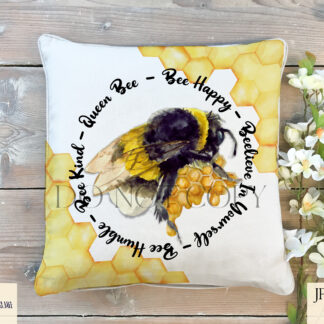 A Positivity Bee Frame Design Set, featuring a bumblebee on honeycomb with motivational quotes in a circular frame. Comes in JPEG and PNG formats.