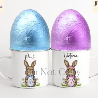 An Easter Bunny Alphabet design set, featuring blue and pink-themed bunnies with textless, "1st", and A-Z variations on the egg. Comes in PNG format.