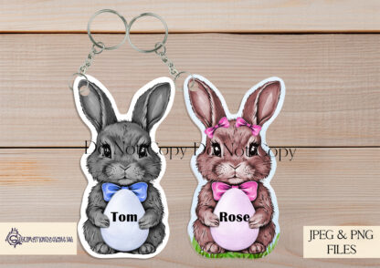 A 25-piece Easter Bunny Keyring Clip Art Set, featuring 24 colourful bunnies and an optional background. Designed in collaboration with TLBlanks. Comes in JPEG and PNG formats.