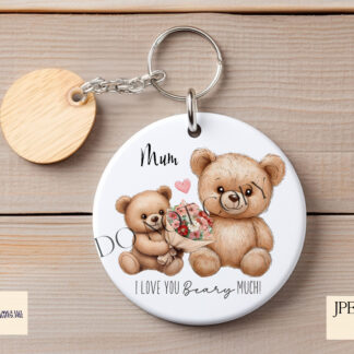 A Mother and Cub Flowers Design Set, featuring a child bear presenting flowers to an older bear with textless, "I Love You Beary Much", and "Happy Mother’s Day" variations. Comes in JPEG and PNG formats.