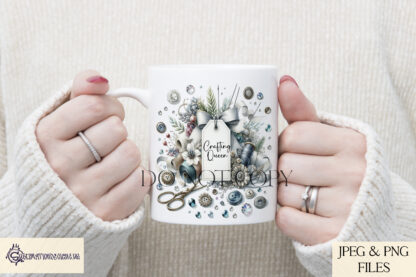 A Crafting Sublimation Design Collection, featuring 4 A4 designs for sublimation tins and 4 matching resizable files for mugs, coasters, and cushions. Comes in JPEG and PNG formats.