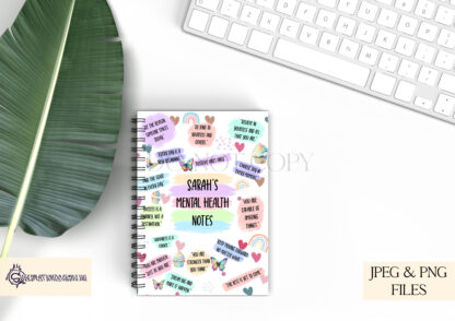 A motivational design bundle, featuring 52 pastel-coloured designs for mug wraps, notepads, bookmarks, and chocolate bar wrappers. Includes motivational quotes and affirmations. Comes in JPEG and PNG formats.