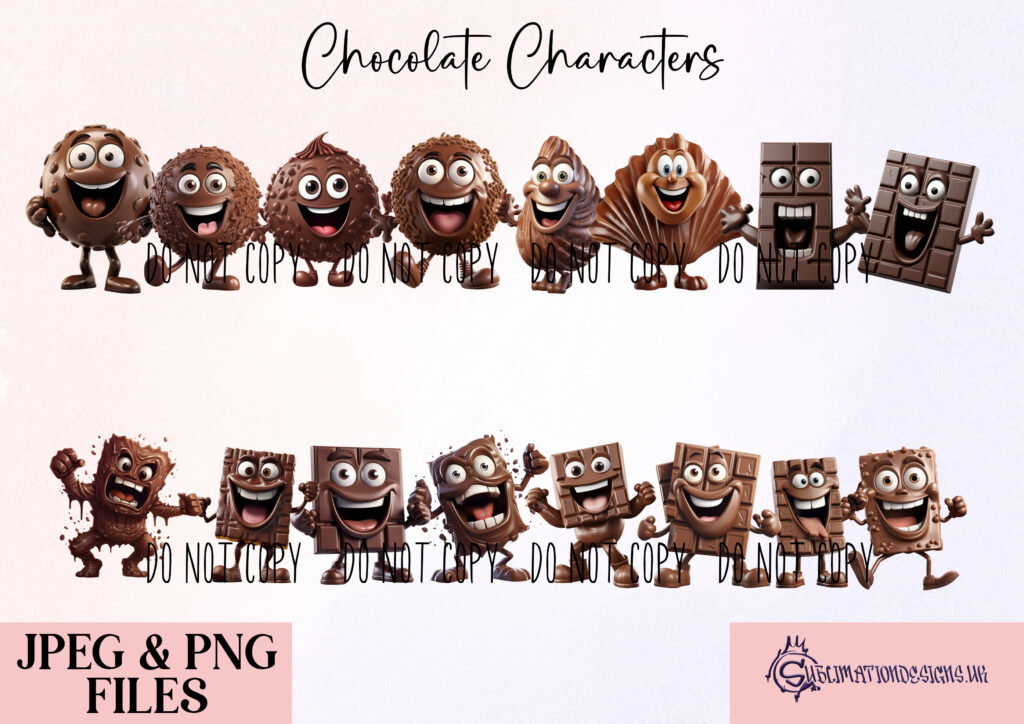 Family Chocolate Character Clip Art Sublimation Designs Set