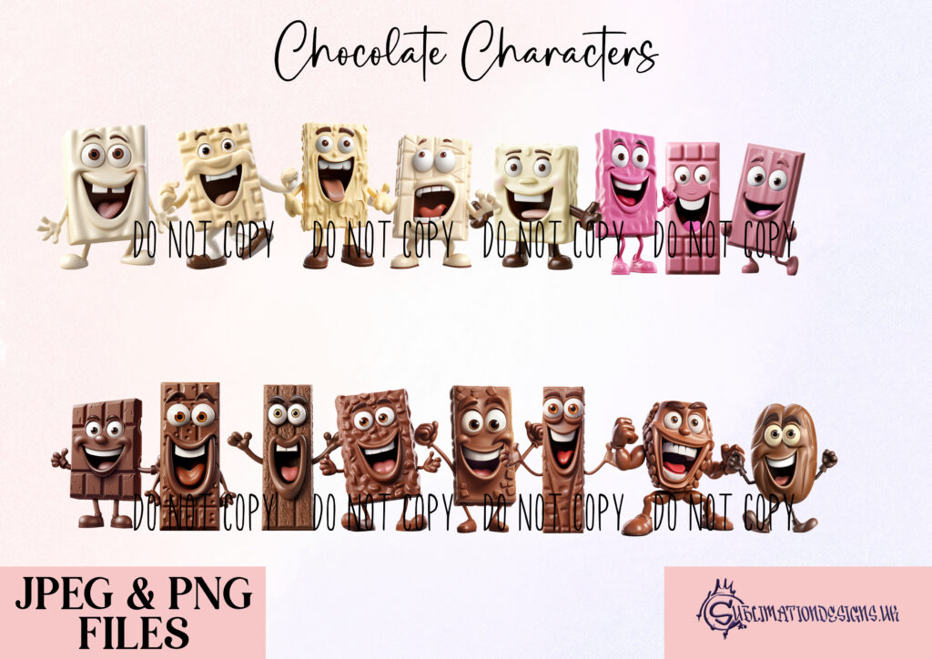 Family Chocolate Character Clip Art Sublimation Designs Set