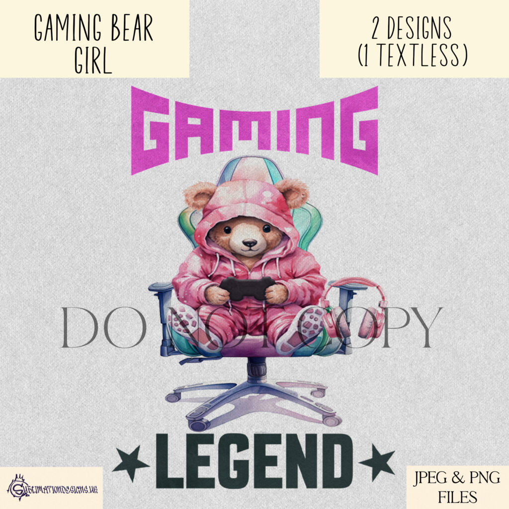 Gaming Teddy Bear Sublimation Designs Set
